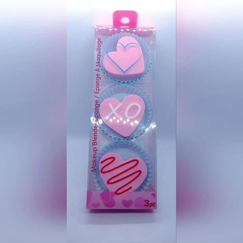 Makeup Blender Sponge 3pcs ❤️ PINK Heart Shaped Cupcake Sweet Valentine's Gift